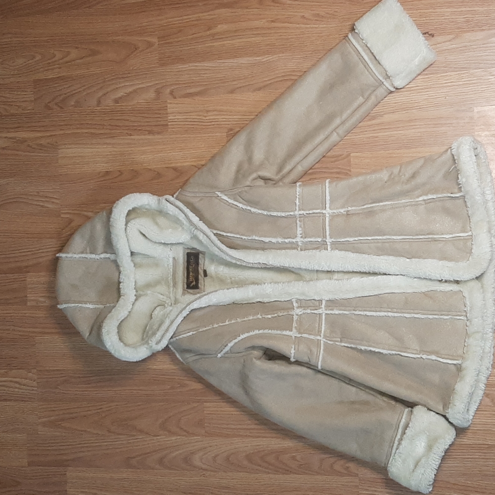 Hawke & Co. Tan sparkling Flux fur lined coat 10/12